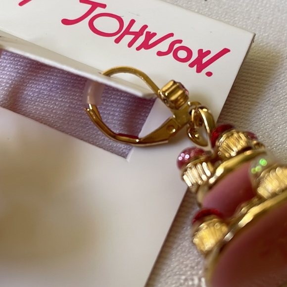 Betsey Johnson Gold Tone pink Enamel Two Tier Cupcake figural Dangling Earring - Picture 7 of 10